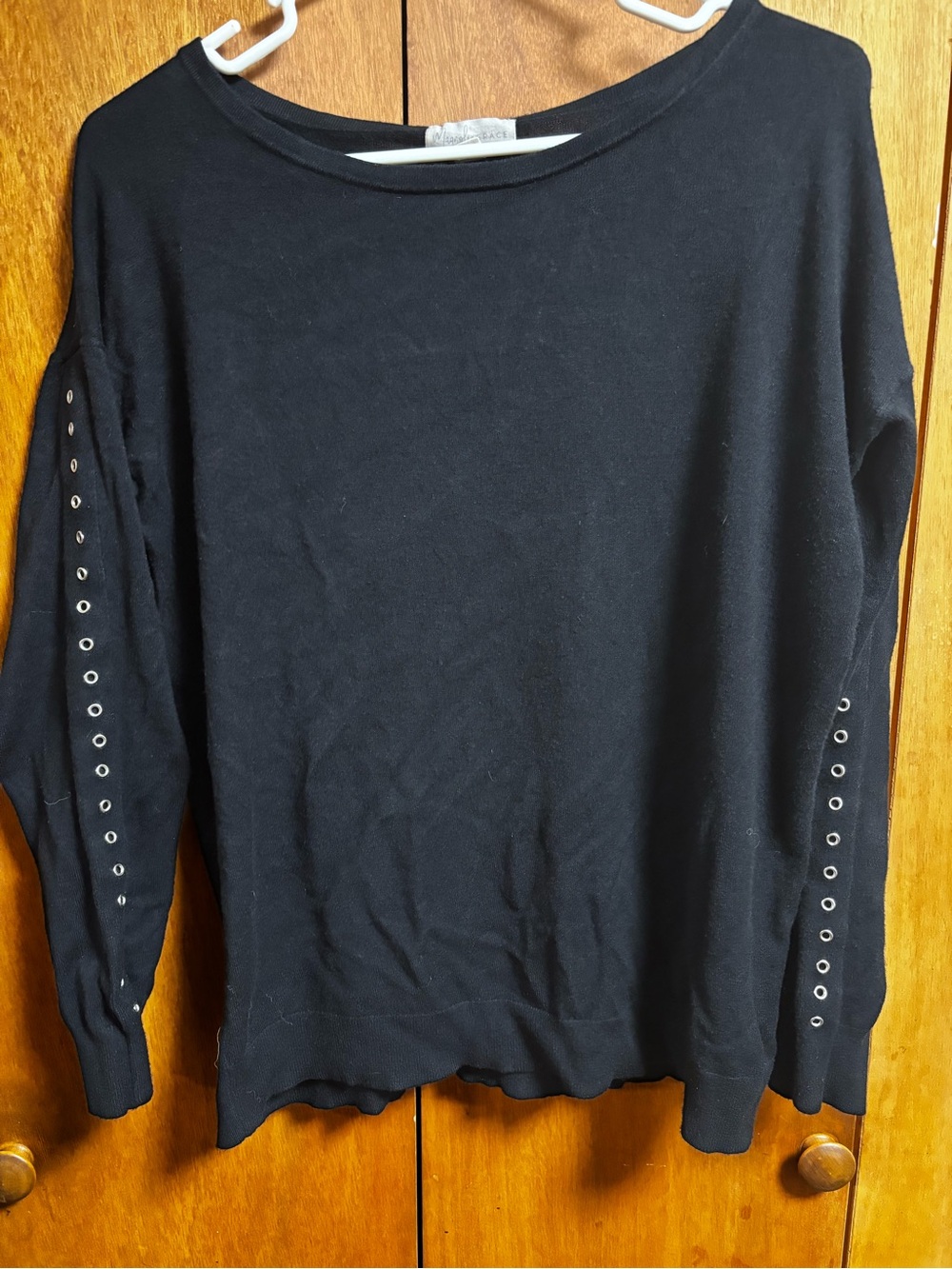 Black Women's Long-Sleeve Eyelet Sleeve Sweatshirt